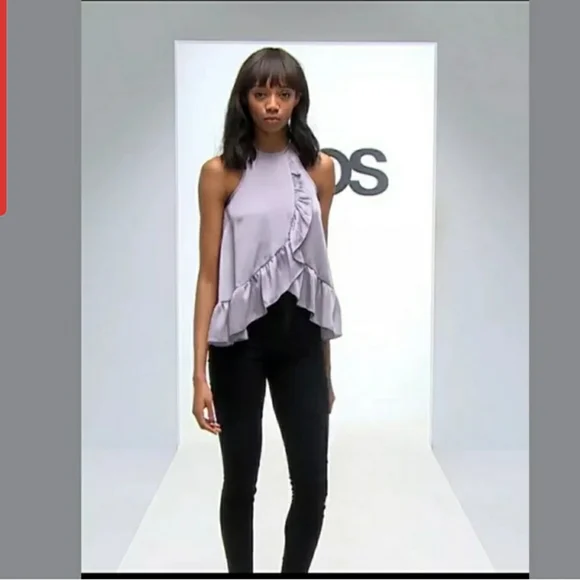 ASOS brand silvery lilac satiny halter ruffle blouse size 8 - Picture 2 of 14